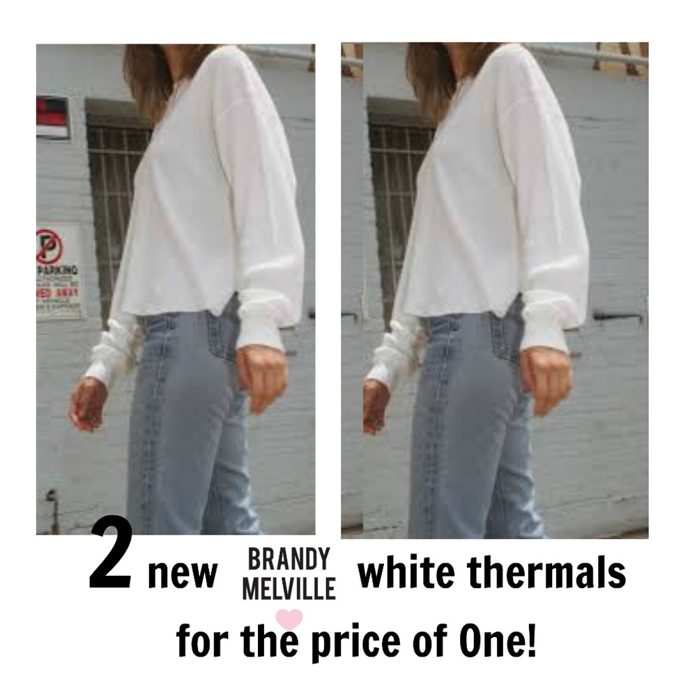 Two Brandy Melville White Long Sleeve Thermal T Shirts Semi-Sheer